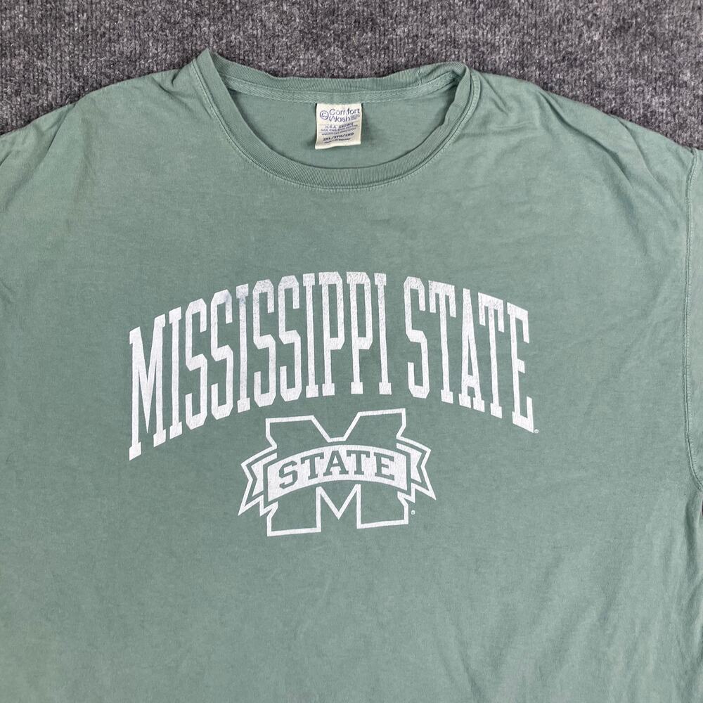 Comfort Wash T-Shirt Mens 2XL Green Mississippi State USA Cotton College‎ Tee
